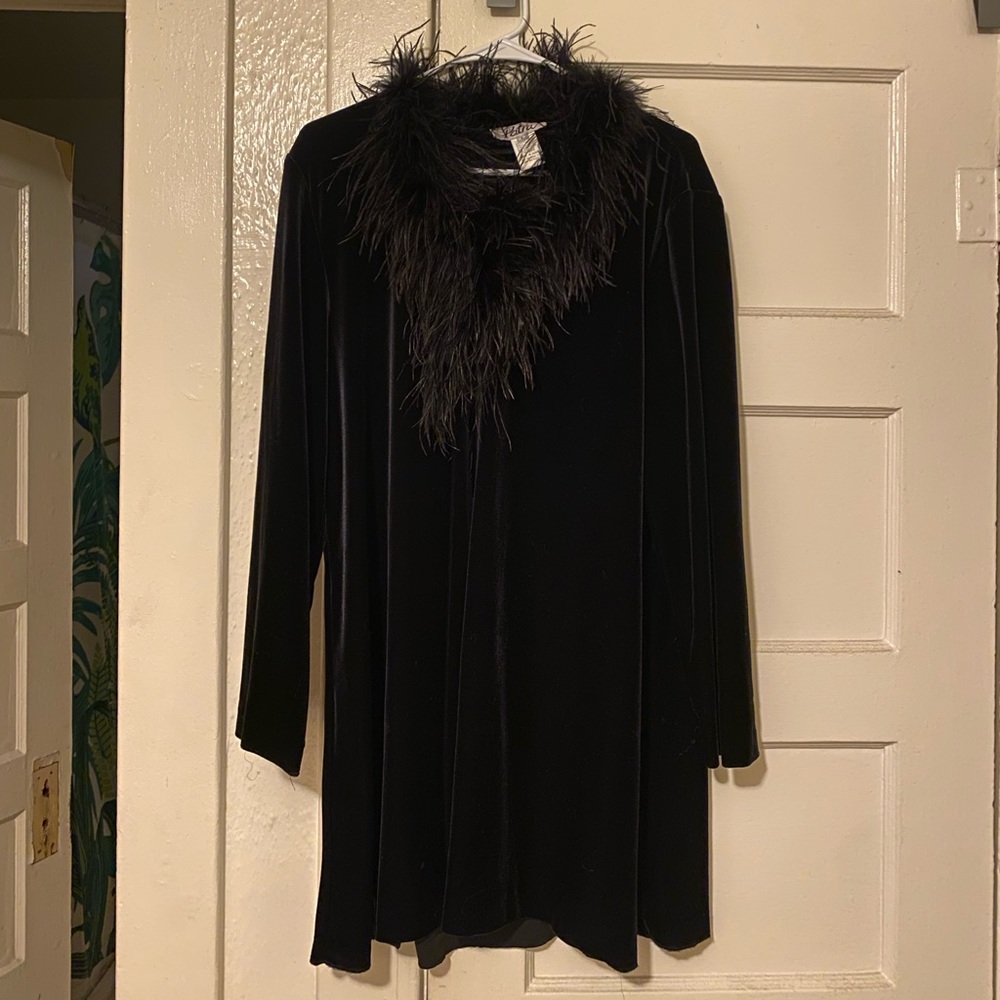 PATRA Velvet Duster/Coat with Ostrich Feather Trim